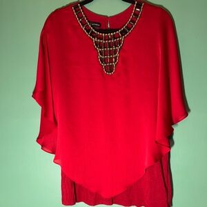 I.N. Studio Red Blouse with Beaded Neckline